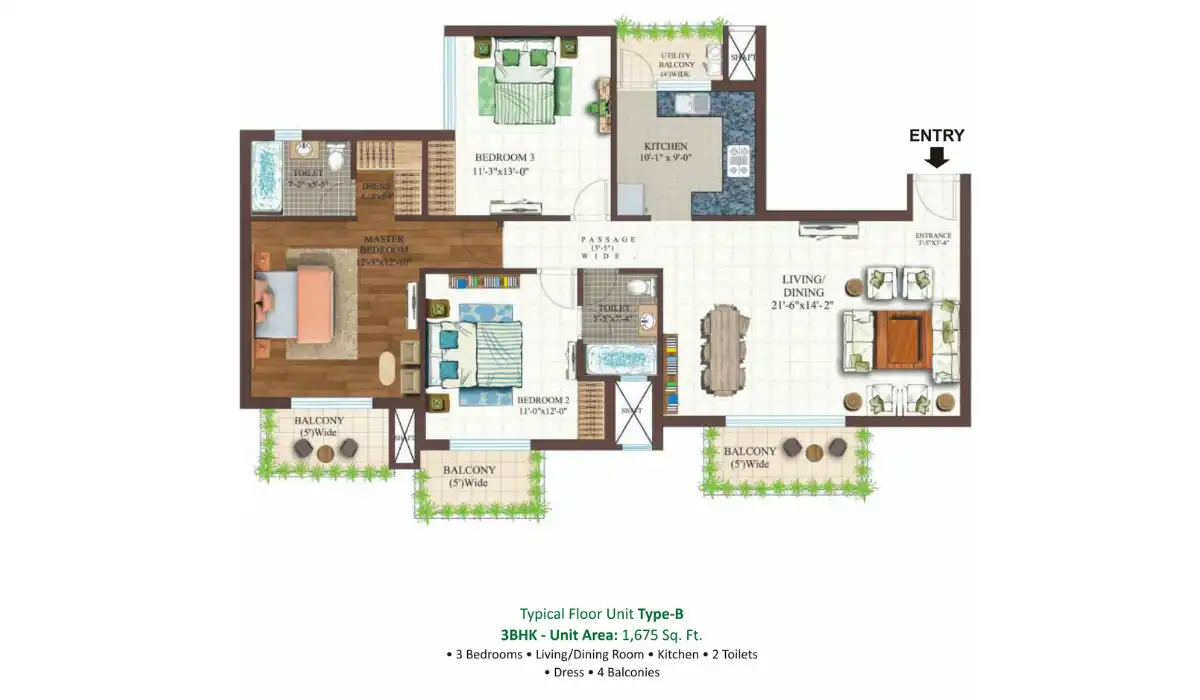 Ace Golfshire 3 BHK - 1675 Sq.Ft.